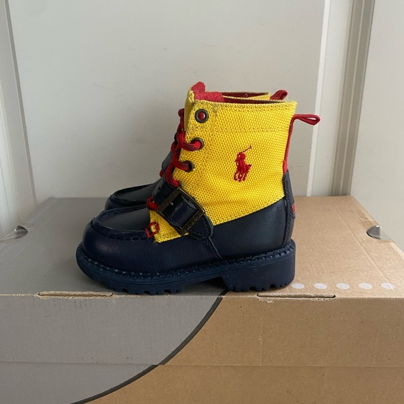 Polo Ralph Lauren Yellow/ Navy Toddler Boots- SZ 6 C - Picture 2 of 11